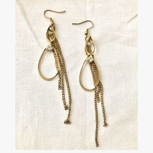 Vintage 70s gold tone rope crystal dangle earrings